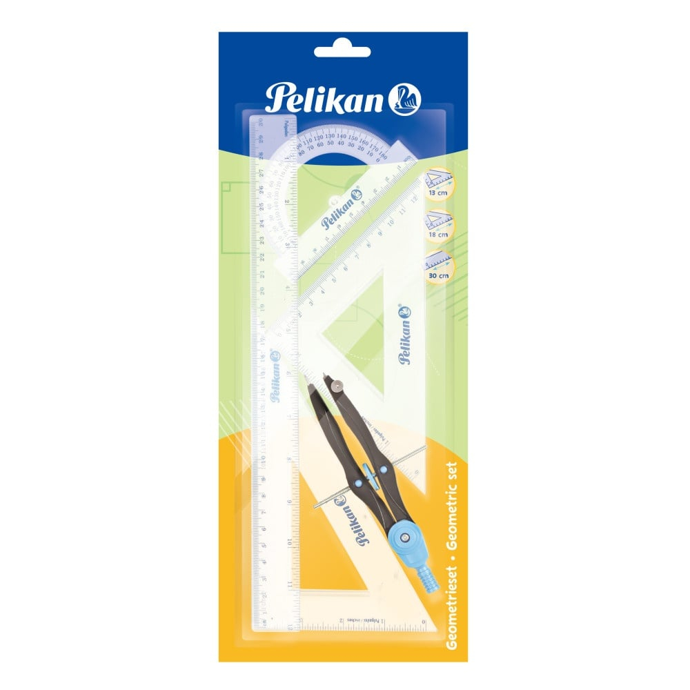 Set geometrie 5 piese – compas, rigla, raportor, 2 echere [1]