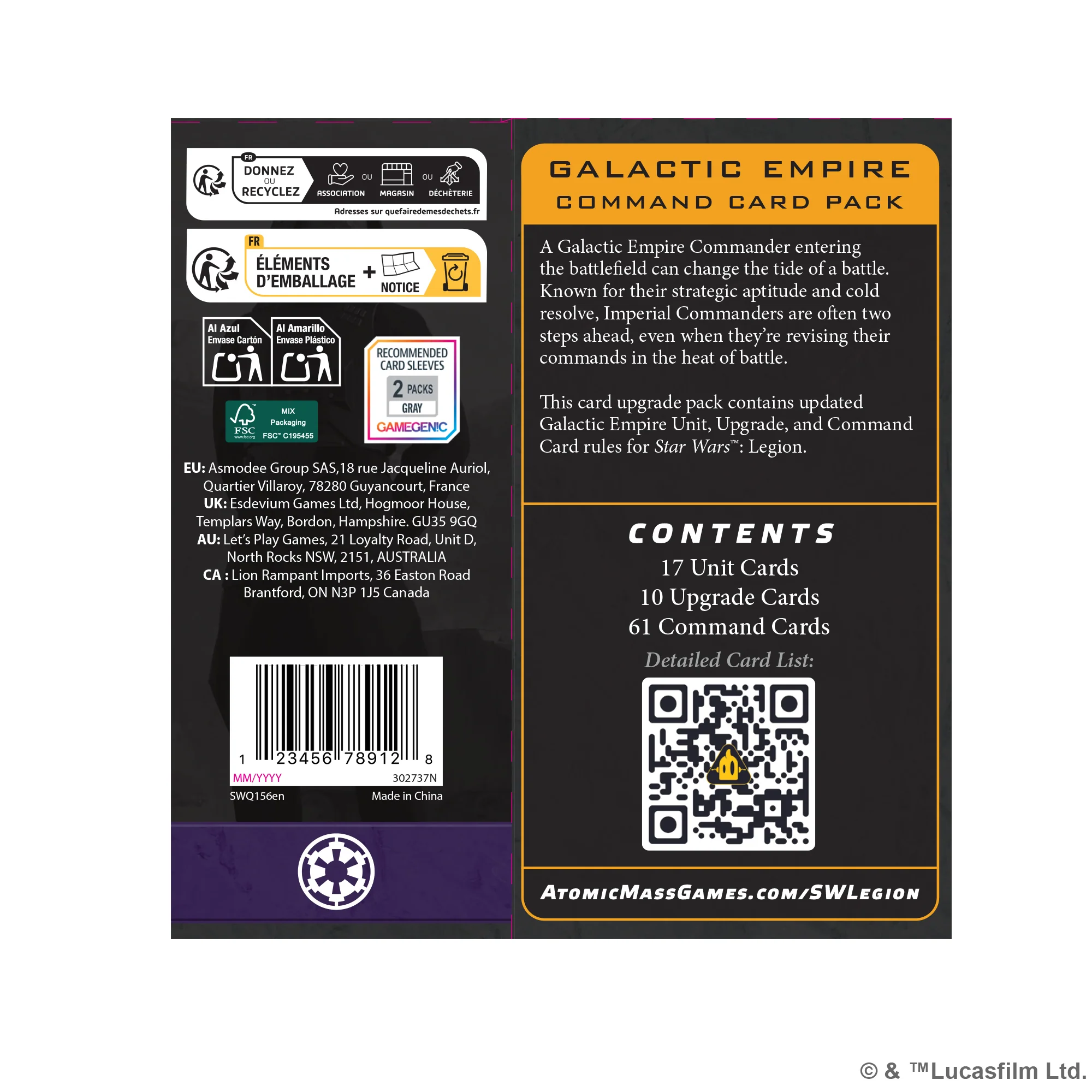 Star Wars Legion Galactic Empire Command Card Pack [2]