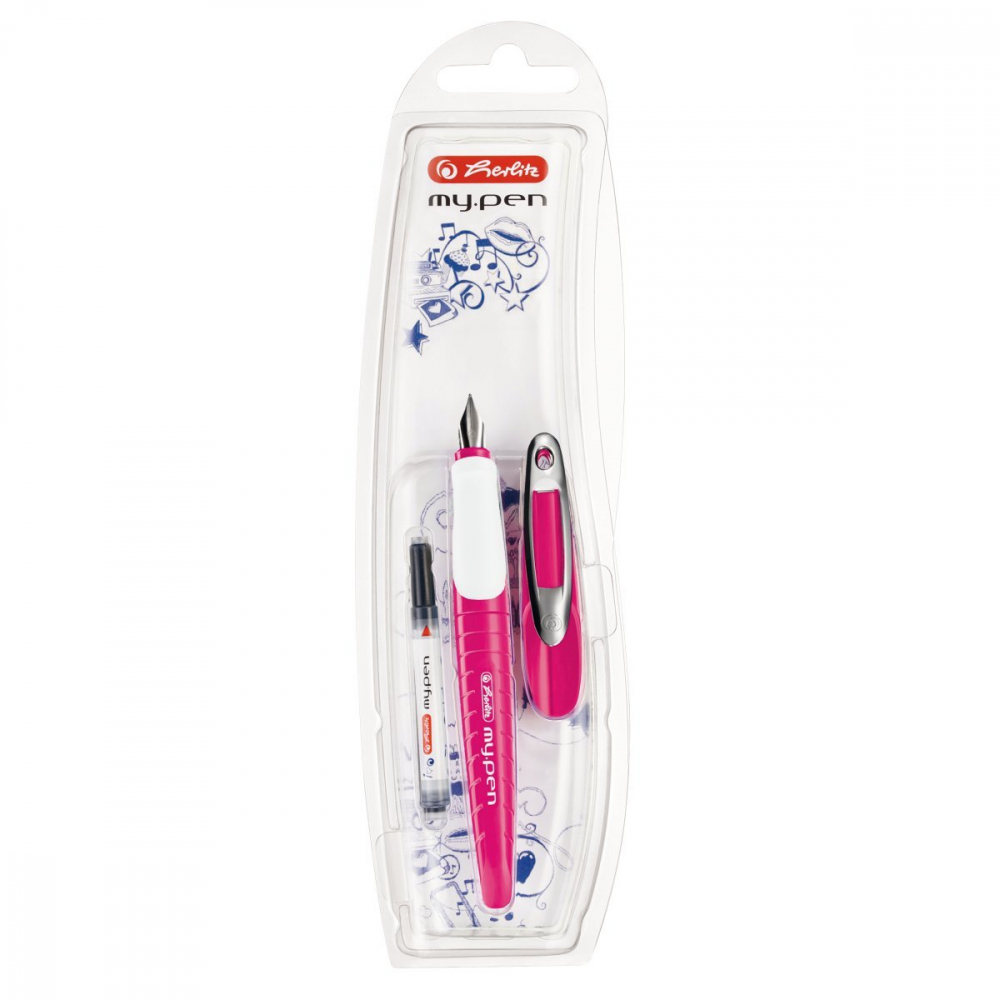 Stilou my.pen – penita M, ergonomic, roz/alb, cu patron, blister [1]
