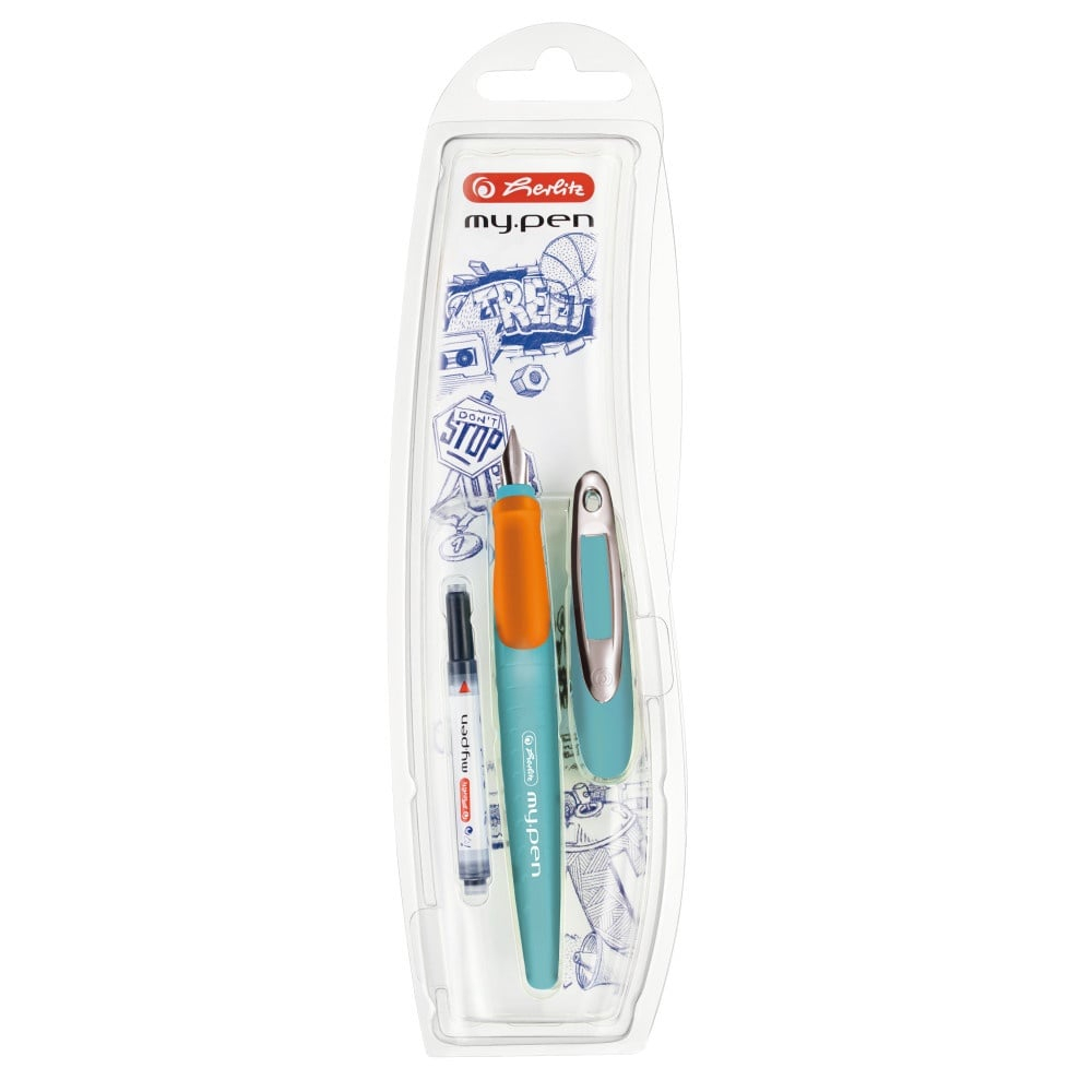 Stilou my.pen – penita M, grip ergonomic, turcoaz/portocaliu, pentru dreptaci, blister [1]