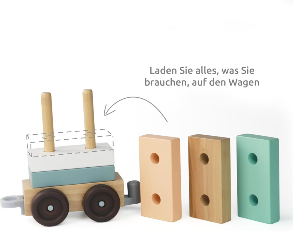 Trenulet cu cuburi din lemn, UMU Toys [5]