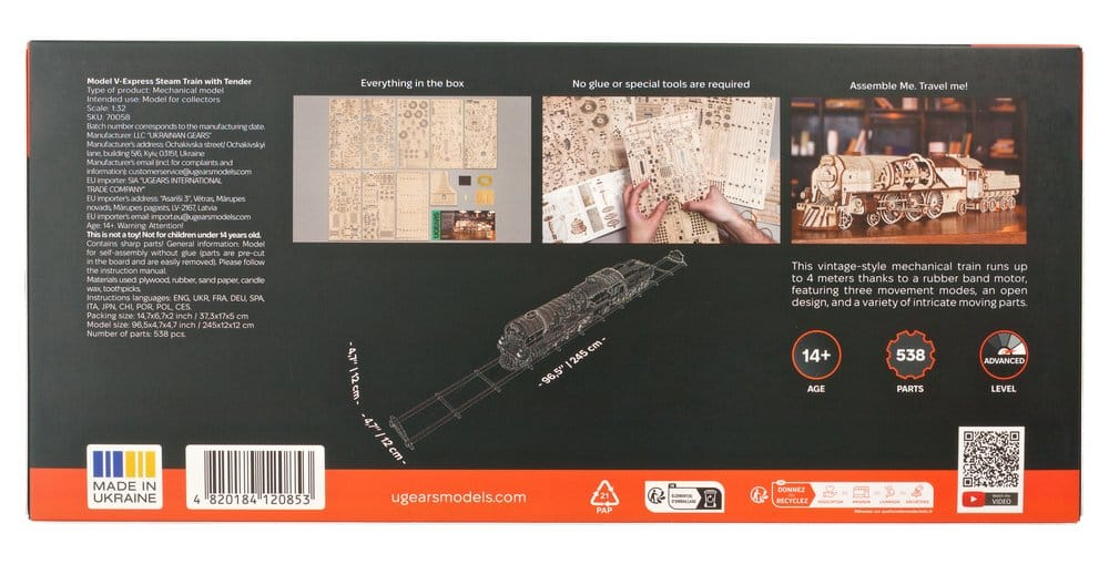 Ugears 3D Wooden Puzzle V-Express Steam Train with Tender [2]