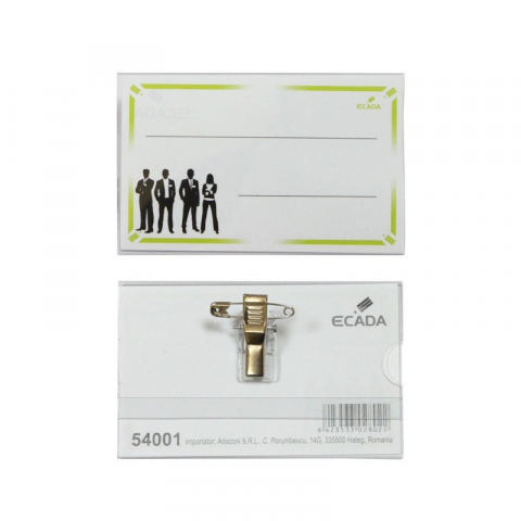 Pentru birou - Ecuson ECADA 90x57 mm cu ac si clips fereastra transparenta