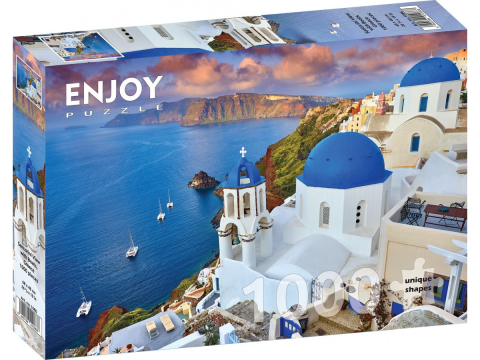 Puzzle 1000 piese - Puzzle 1000 piese Enjoy – Santorini View with Boats, Greece