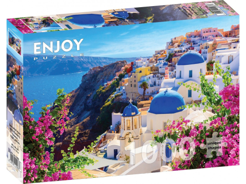 Puzzle 1000 piese - Puzzle 1000 piese Enjoy – Santorini View with Flowers, Greece