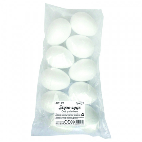 Alte produse creative - Accesorii craft - AD149 Oua polistiren 6 cm Set 10 DACO