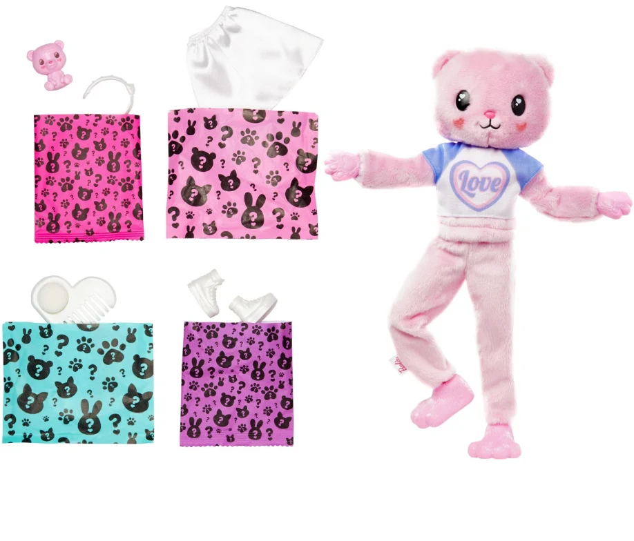 Barbie Cutie Reveal Cozy Cute Tees - Papusa Ursulet Roz cu 10 Surprize [1]