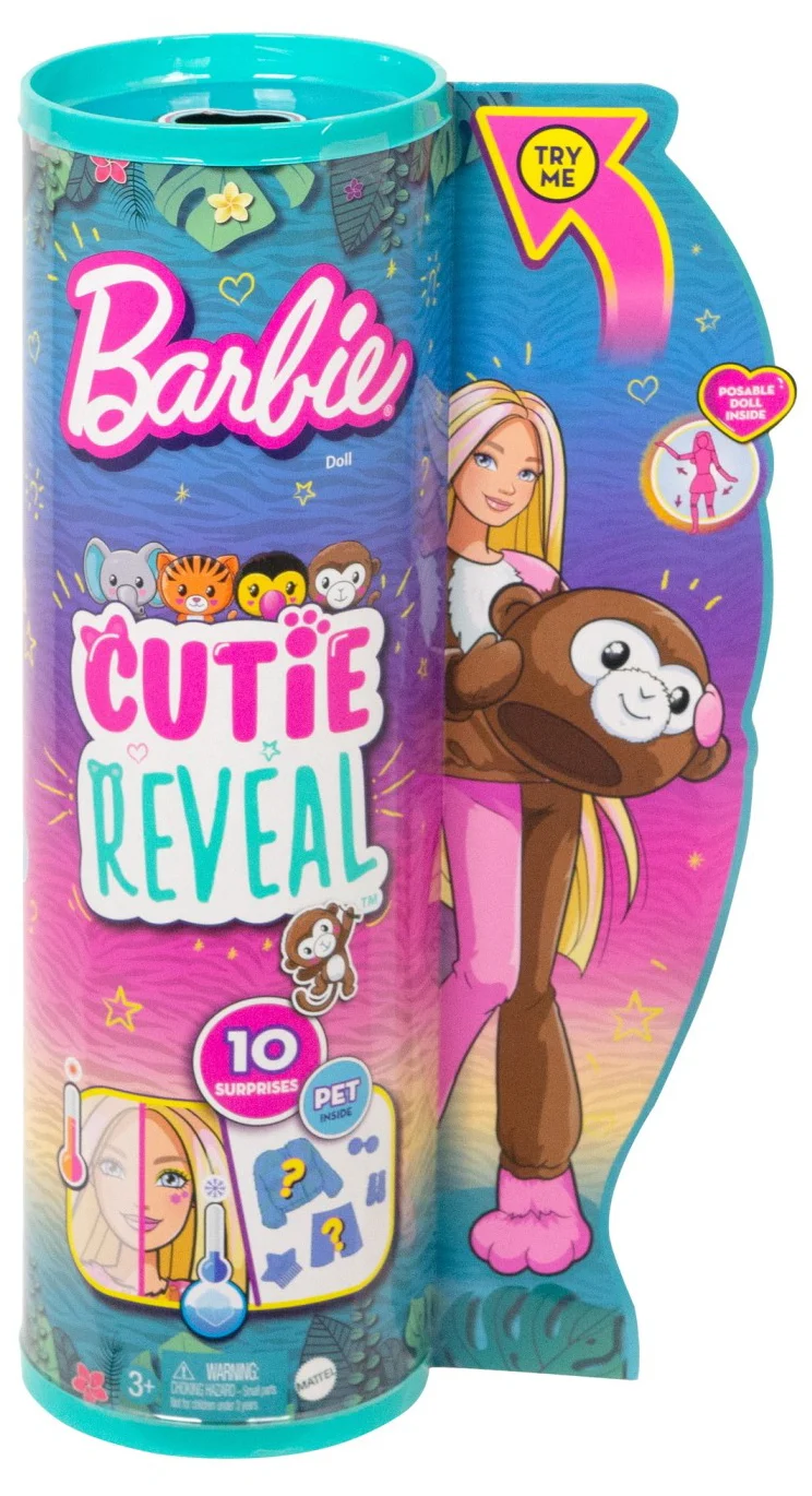 Jocuri si jucarii - Barbie Cutie Reveal Jungle - Papusa Maimutica cu 10 Surprize