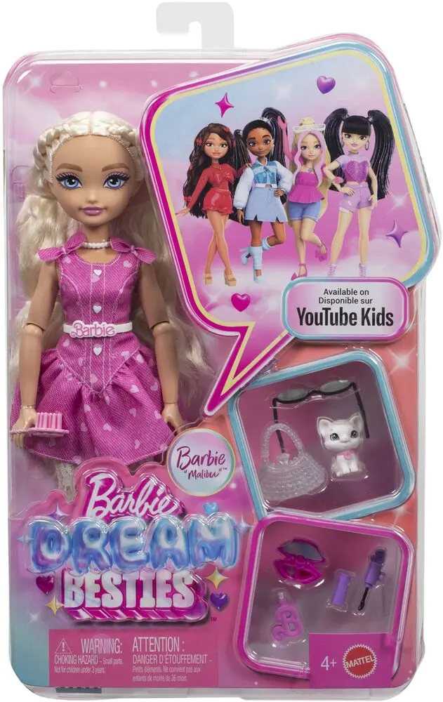 Jocuri si jucarii - Barbie Dream Besties - Papusa Malibu cu 9 Accesorii