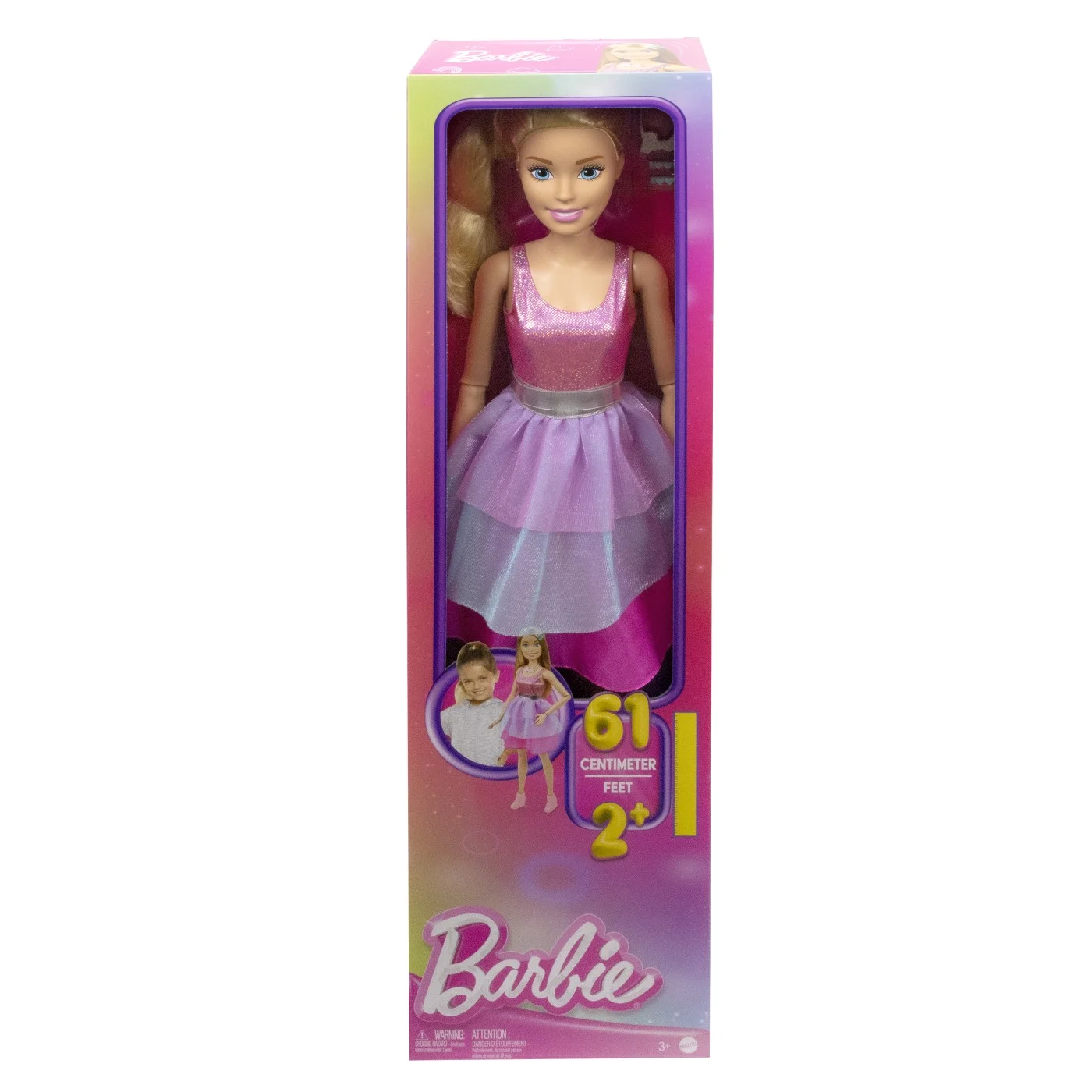 Jocuri si jucarii - Barbie - Papusa Blonda Gigant 61 cm cu Rochie Roz si Accesorii