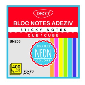 Rechizite, Creativitate, Hobby - BLOC NOTES ADEZIV CUB 400 FILE 76X76 6 CUL DACO BN206