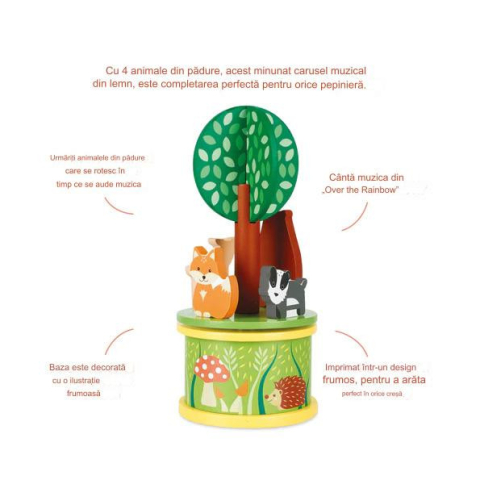 Carusel muzical cu animale de padure, Orange Tree Toys [3]