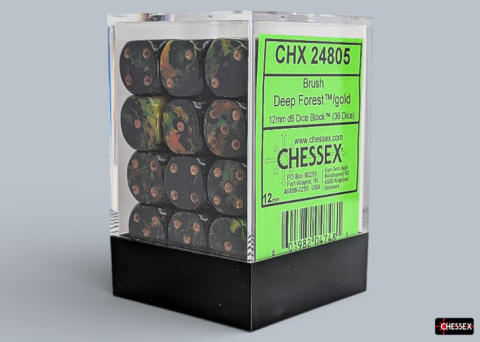 Accesorii pentru boardgames - Chessex Brush Deep Forest Gold Dice Block 36 Zaruri D6 12mm