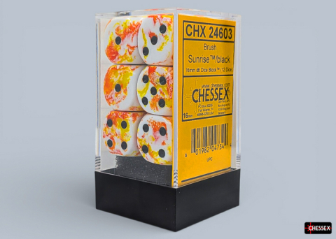 Accesorii pentru boardgames - Chessex Brush Sunrise Black Set 12 Zaruri D6 16mm
