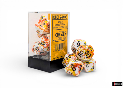 Board Games - Chessex Brush Sunrise Black Set 7 Zaruri Polyhedral