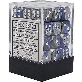 Zaruri - Chessex Gemini 12mm d6 Dice Blocks with pips Dice Blocks (36 Dice) - Blue-Steel w/white