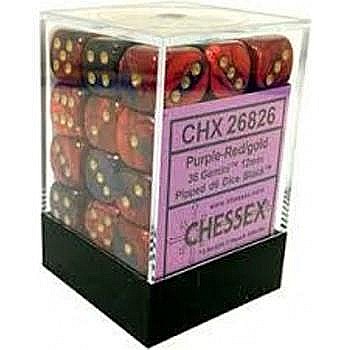 Zaruri - Chessex Gemini 12mm d6 Dice Blocks with pips Dice Blocks (36 Dice) - Purple-Red w/gold
