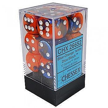 Zaruri - Chessex Gemini 16mm d6 with pips Dice Blocks (12 Dice) - Blue-Orange w/white