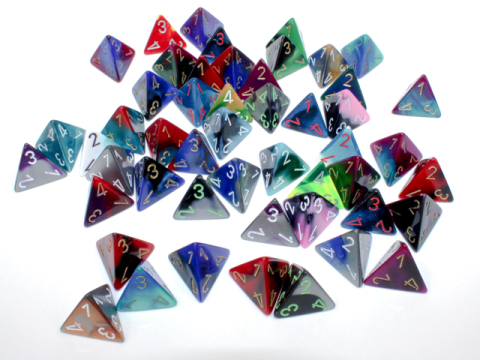 Accesorii jocuri de societate - Chessex Gemini d4 Dice – Zar Poliedric Asortat (la bucata sau set de 50)