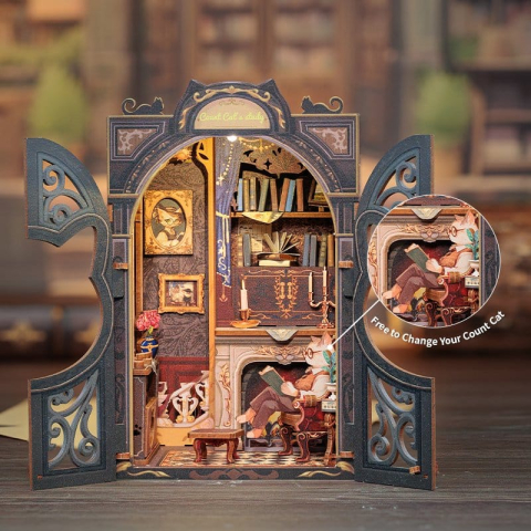 Count Cat's Study - DIY Book Nook Kit cu LED [2]