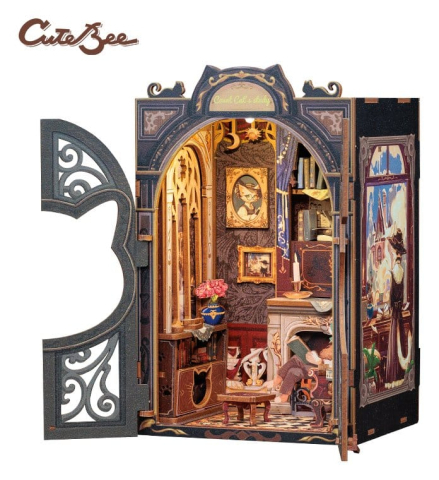 Book Nooks - Count Cat's Study - DIY Book Nook Kit cu LED