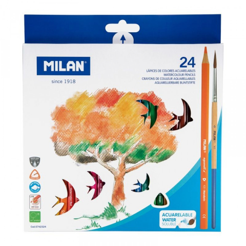 Rechizite, Creativitate, Hobby - Creioane acuarela MILAN Aquarell – set 24 culori + pensula
