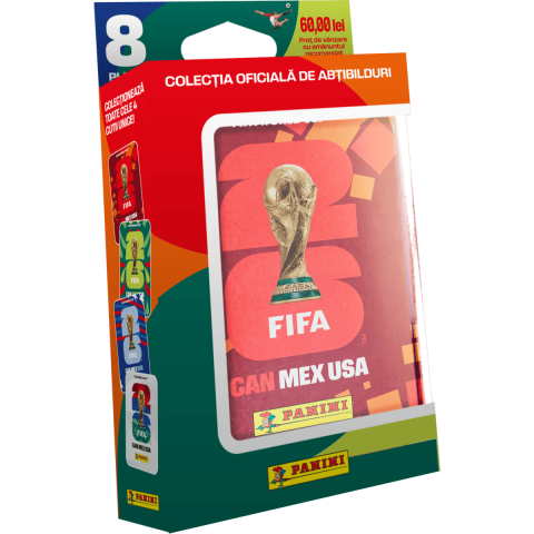 Noutati - Cutie metalica Pocket Tin cu 8 pachete de stickere FIFA World Cup 2026 Panini