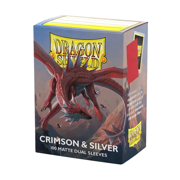 Board Games - Dragon Shield Matte Dual Sleeves Crimson Silver – 100 Protectii Carti Standard