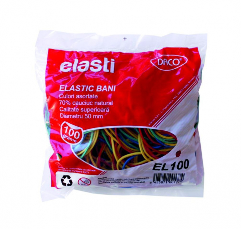 Pentru birou - Elastic bani DACO 50 mm – pachet 100 g, culori asortate