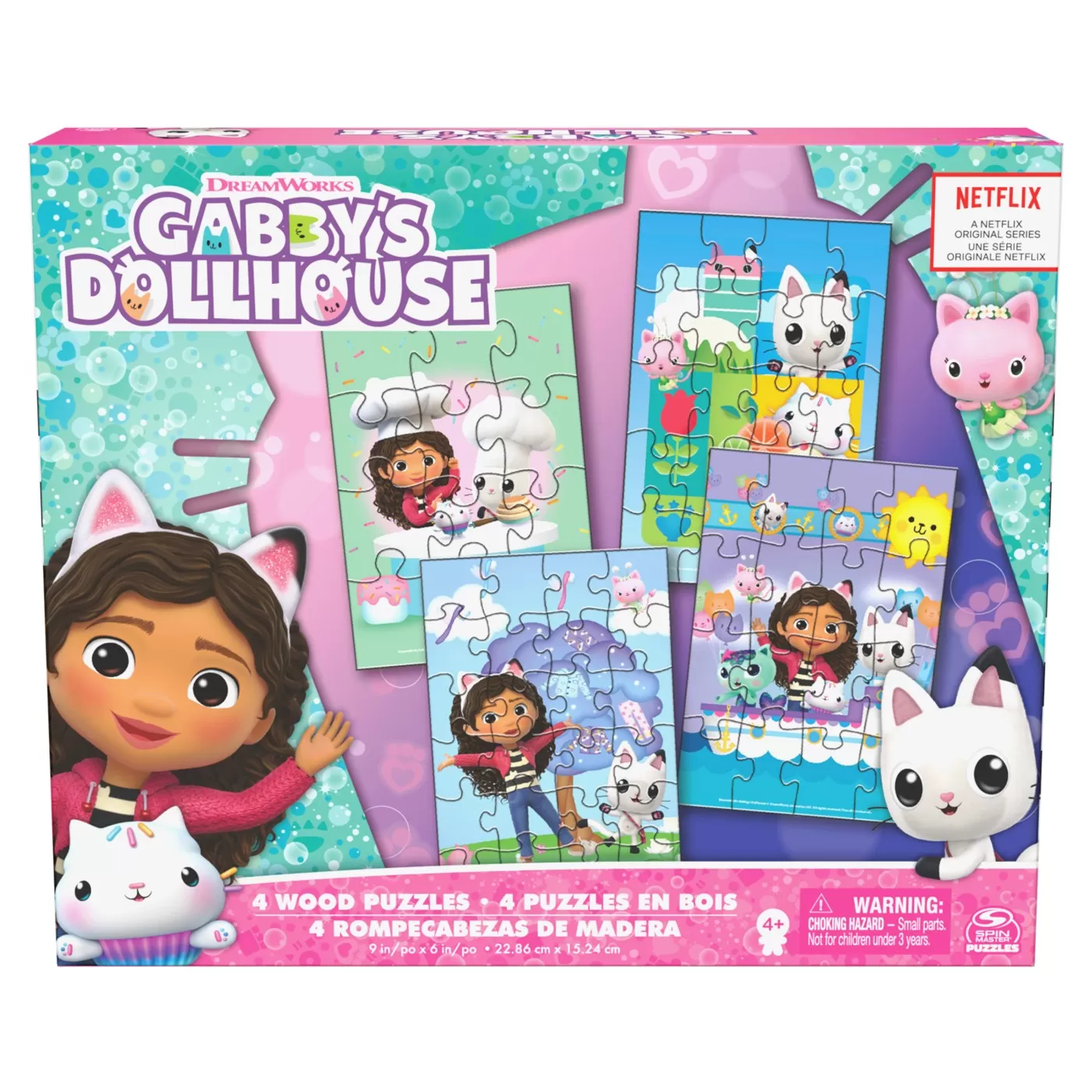 Puzzle 4 in 1 - Gabby’s Dollhouse Set 4 Puzzle din Lemn 12-24 Piese