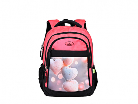 Rechizite, Creativitate, Hobby - Ghiozdan ECADA 41 cm – roz cu inimi, 4 compartimente