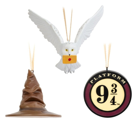 Casa si Cadouri - Harry Potter Set of 3 Christmas Ornaments Sorting Hat, Platform 9 3/4 and Hedwig 7 cm