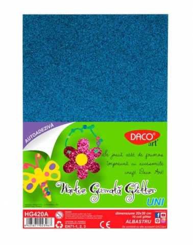 Rechizite, Creativitate, Hobby - Hartie gumata autoadeziva glitter 10 coli Albastru DACO HG420A