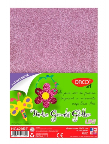 Rechizite, Creativitate, Hobby - Hartie gumata autoadeziva glitter 10 coli Roz DACO HG420RZ
