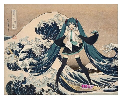 PRECOMENZI - Hatsune Miku x Katsushika Hokusai iXima Canvas Art The Great Wave off Kanagawa/Fine Wind, Clear Morning 27 x 22 cm