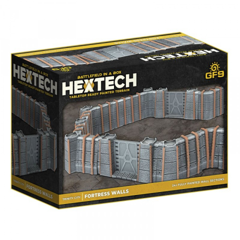 Battletech - HexTech - Battlefield in a Box Terrain: Trinity City Fortress Walls (x24) - Grey