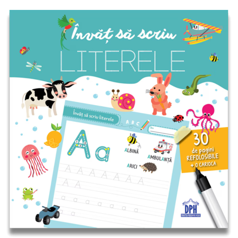 Editura DPH - Invat sa scriu literele – Caiet cu 30 fise refolosibile + carioca
