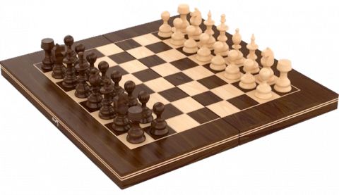 Jocuri si jucarii - Joc 2 in 1 Sah si Table – Set mare din lemn masiv, 38 cm