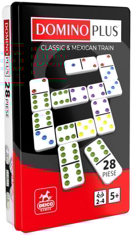 Jocuri si jucarii - Joc Domino Plus Cutie Metalica – Clasic si Trenul Mexican