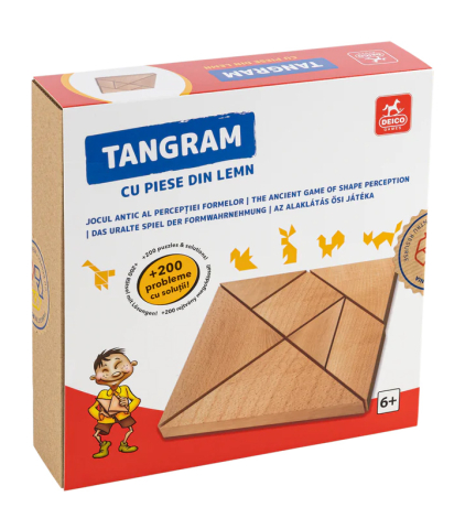 Board Games - Joc Educativ Tangram din Lemn – Set cu 200 provocari logice