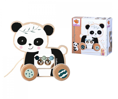 Pentru bebelusi - Jucarie de tras Panda din lemn Eichhorn cu clopotei