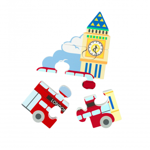 Jucarie Montessori mini puzzle din lemn autobuzul londonez, Orange Tree Toys [3]