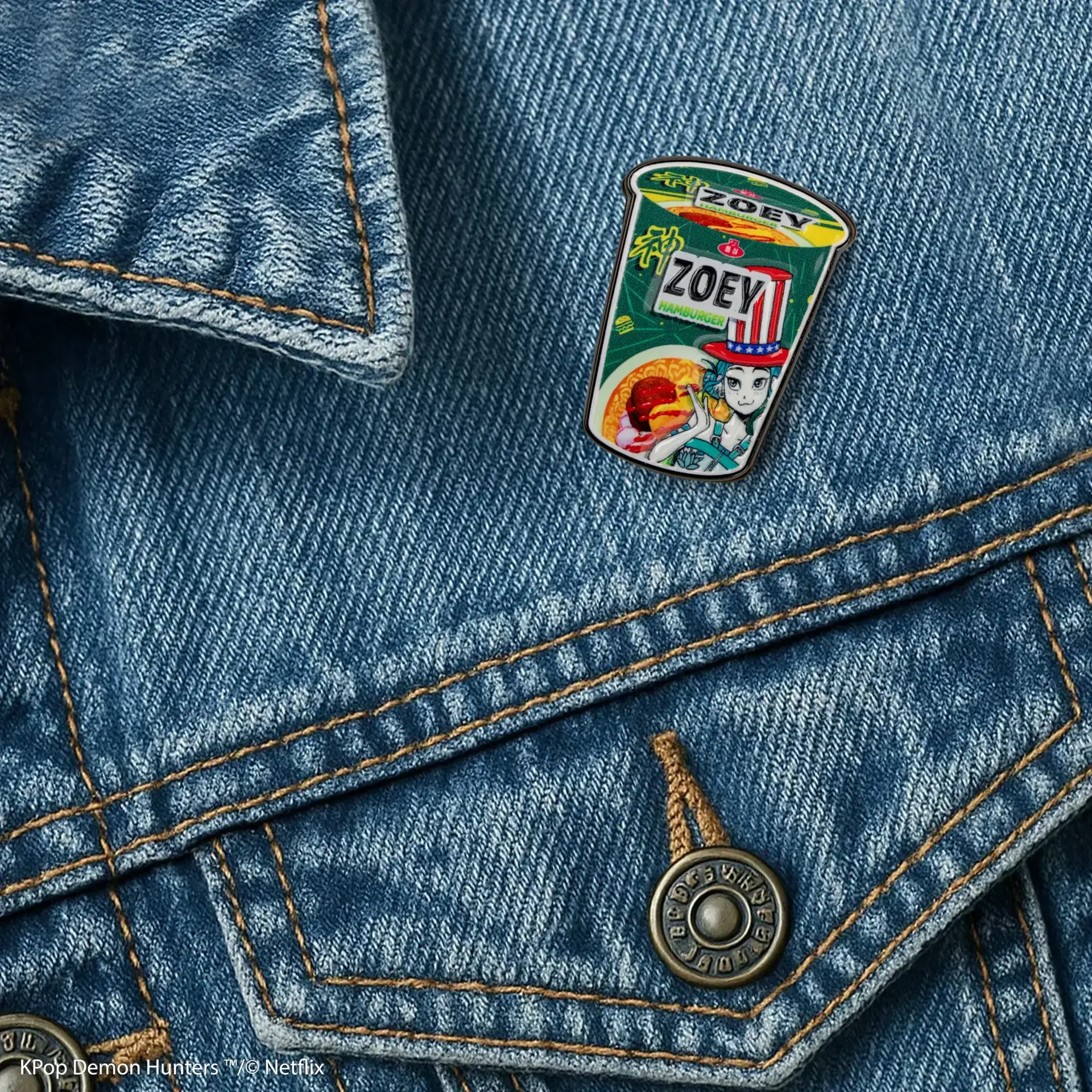 KPop Demon Hunters Zoey Hamburger Noodles Pin Oficial [3]