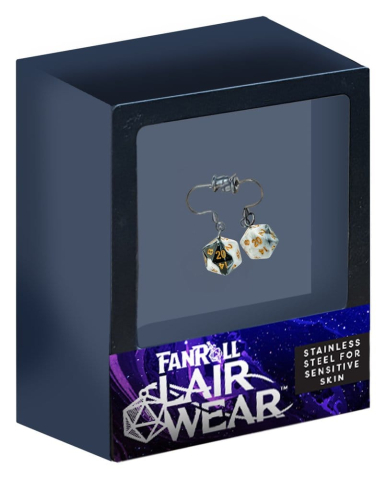 Fashion & Accessories - Lair Wear Dice Earrings D20 Marble Black & White with Gold