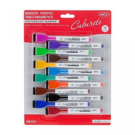 Coloriaj - Marker tabla magnetica set cu burete, DACO, MK220