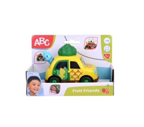 Pentru bebelusi - Masinuta Ananas Fruit Friends 12 cm cu muzica si accesorii bebe 1+