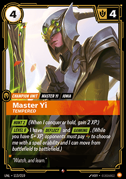 Singles Trading Card Games - Master Yi, Tempered (V.1 - Rare) Unleashed - Singles 113