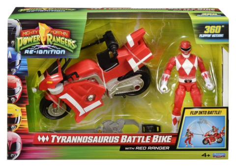 PRECOMENZI - Mighty Morphin Power Rangers Battle Bike Vehicle Tyrannosaurus Rex with Red Ranger 18 cm
