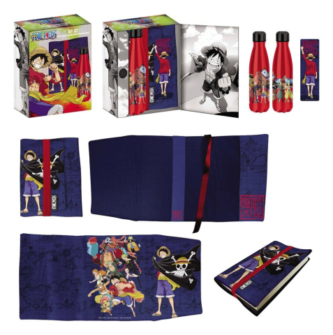 PRECOMENZI - One Piece Steel Bottle, Sticker, Book Cover Gift Set Blue
