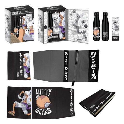 PRECOMENZI - One Piece Steel Bottle, Sticker, Book Cover Gift Set Luffy Gears